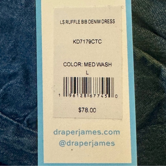 Draper James RSVP New Size L Jean Ruffle Long Sleeves Mini Dress Medium Wash - Picture 10 of 10